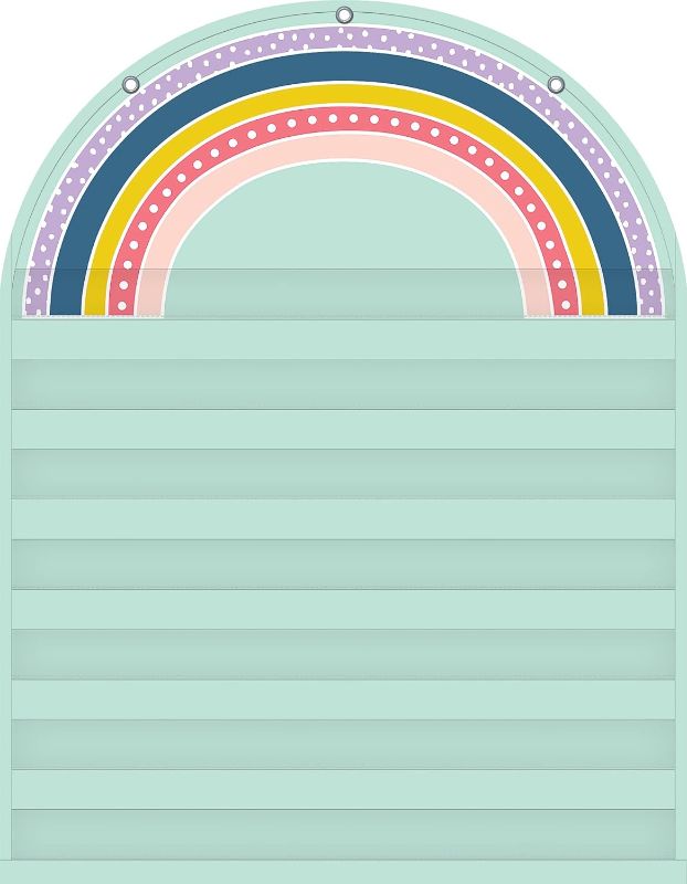 Photo 1 of Teacher Created Resources Oh Happy Day Rainbow 7 Pocket Chart (28" x 36") & Oh Happy Day Library Pockets - Multi-Pack (TCR9061) Oh Happy Day Rainbow Pocket Chart + Library Pockets