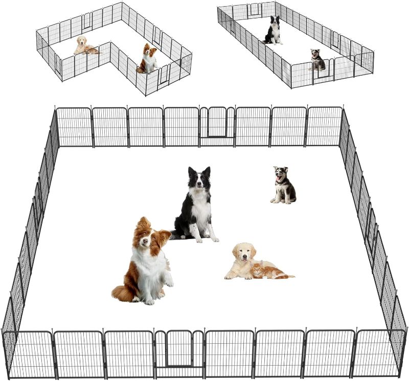Photo 1 of Dog Playpen,24/32/40 Inch Height in Heavy Duty,Folding Indoor Outdoor Dog Exercise Fence, Portable Pet Playpen with Door for Large Medium Dogs - Silver Gray (32 inch, 32 Panels)