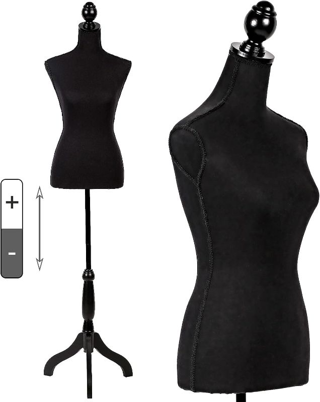 Photo 1 of HCY Mannequin Torso Mannequin Stand Dress Form 60-67 Height Adjustable Maniquins Body Female, Displays Women for Sewing Wooden Tripod Base, Foam Body(Black) 15.75 x 25.6 x 67