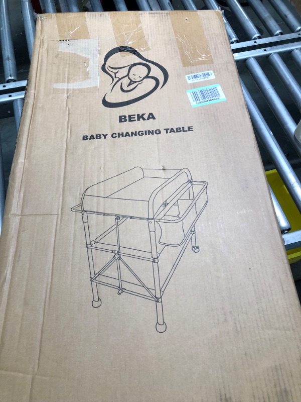 Photo 1 of BEKA Portable Changing Table, Foldable Baby Changing Table, Changing Station for Infant w/Waterproof Diaper Changing Table Pad, Adjustable Height Diaper Station, Mobile Nursery Organizer for Newborn light grey