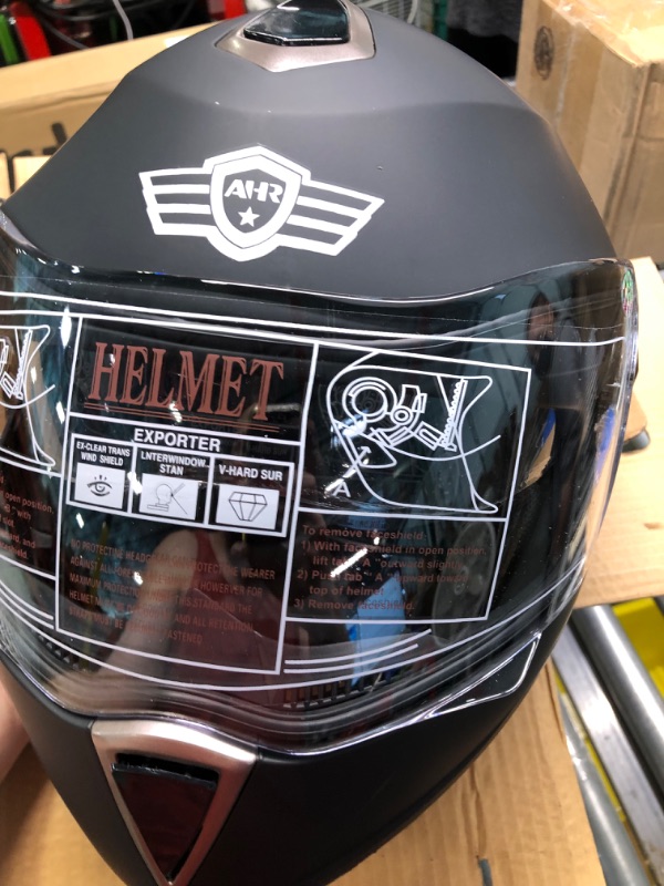 Photo 1 of AHR Motorcycle Helmet Dual Visor Modular Flip up Full Face Helmet DOT Approved - AHR Helmet Run-M1 & M3 for Adult Motorbike Street Bike Moped Racing M1 - Matt Black Large