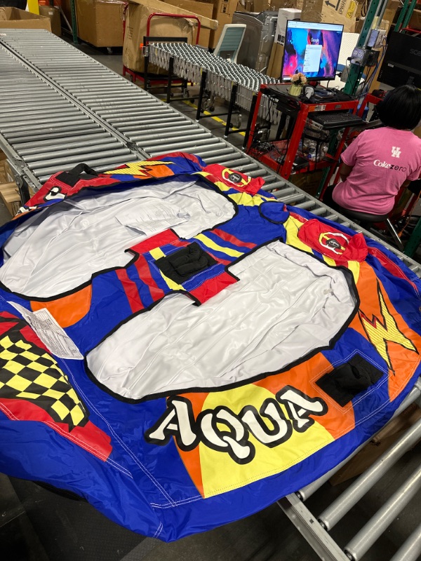 Photo 3 of MewVeer Towable Tube for Boating, Safety Inflatable Boat Tubes and Towables, 1~2 Person Foam Seats, Water Sport Towables with Drainage, Quick Connector, Large Capacity Blue