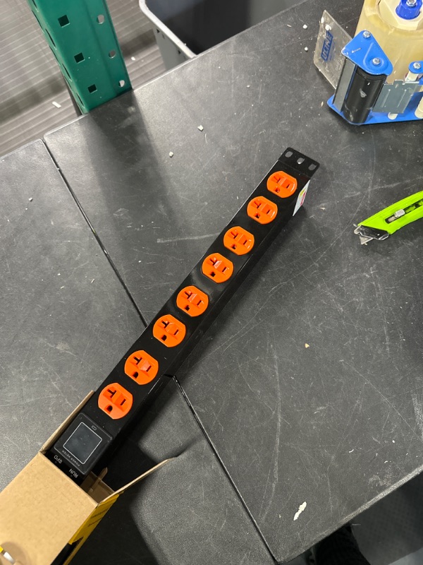 Photo 2 of Rack Mount Power Strips 19'' 1U Switched PDU Surge Protection Metered PDU 100-250V/20A with Monitoring OLED Screen Display Current Voltage and Power 8 Outlet with 6ft Heavy Duty Extension Cord-Orange