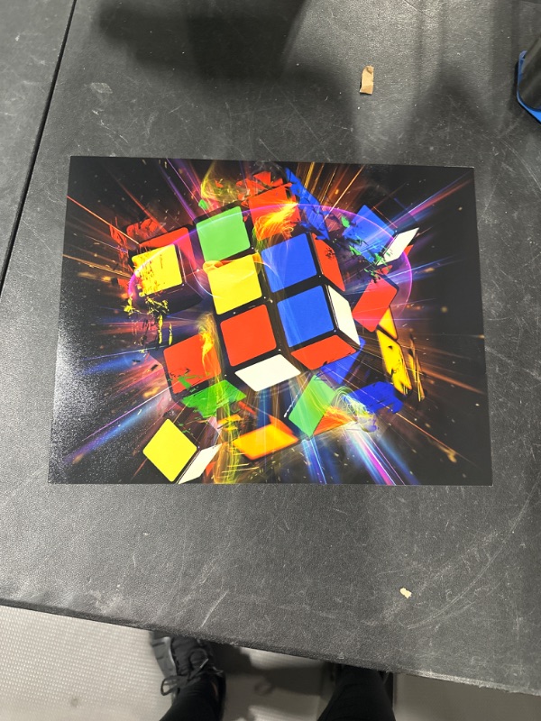 Photo 2 of Govivo Exploding Rubik's Cube - Wall Art Decor Print with a black background - unframed artwork printed on photograph paper Print 8" x 10"