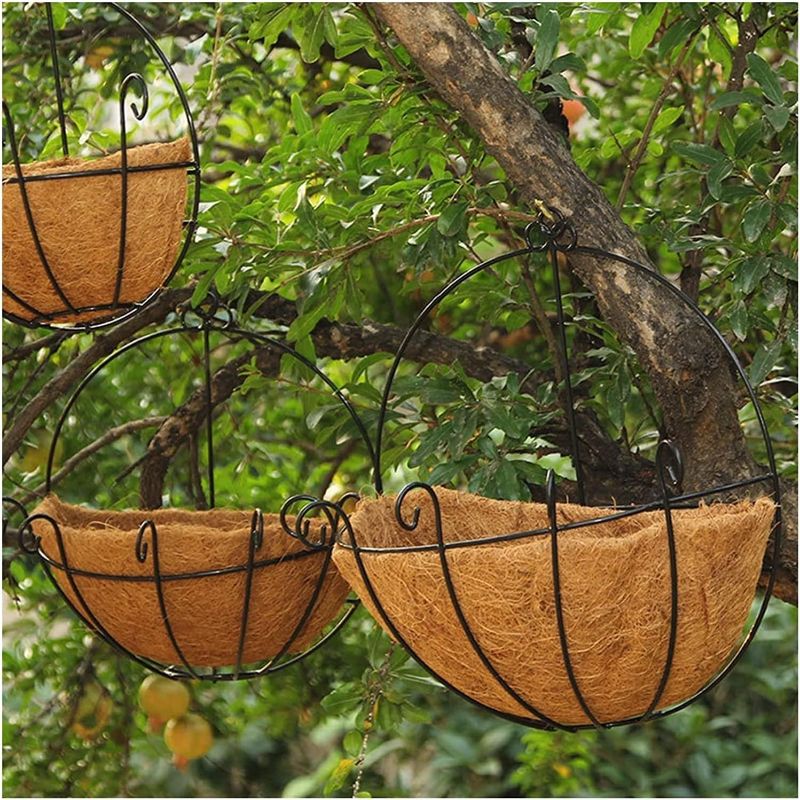 Photo 1 of  Metal Baskets For Plants Outdoor 3  Pack Round Metal Wire Basket Planter with Coco Fiber Liners Chain Round Wire Plant Holder for Garden, Patio, Deck, Porch Plants Flower Potss