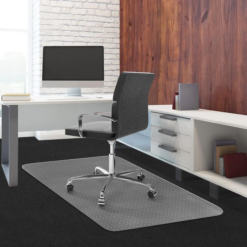 Photo 1 of Office Chair Mat for Carpet Floors, Desk Mats 48"X36" for Rolling Desk on Low and Medium Pile Carpets, Rectangle Computer Gaming Plastic Floor Mats for Office Chair on Carpet, Flat Without Curling