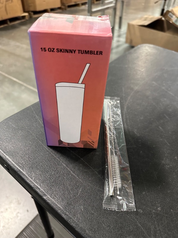 Photo 1 of 15 Oz Sublimation Skinny Tumbler Set, Straight Skinny Stainless Steel Tumbler Set for Sublimation with Lids, Insulated Skinny Slim Water Tumbler for Diy, White