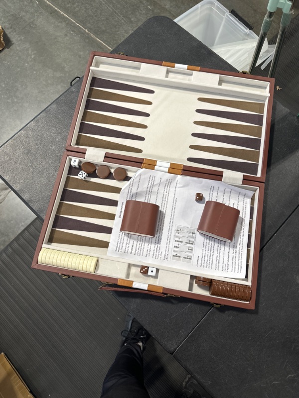 Photo 2 of Get The Games Out Top Backgammon Set - Classic Board Game Case - 2 players - Best Strategy & Tip Guide - Available in Small, Medium and Large Sizes (Brown, Medium) Medium Brown