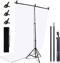 Photo 1 of Kmhesvi Portable White Backdrop with Stand - 5ft x 6.5ft Adjustable T-Shape Stand with White Photo Backdrop, 3P Spring Clamps, 1P Carry Bag for Photoshoot Parties Background T Stand + White Backdrop White