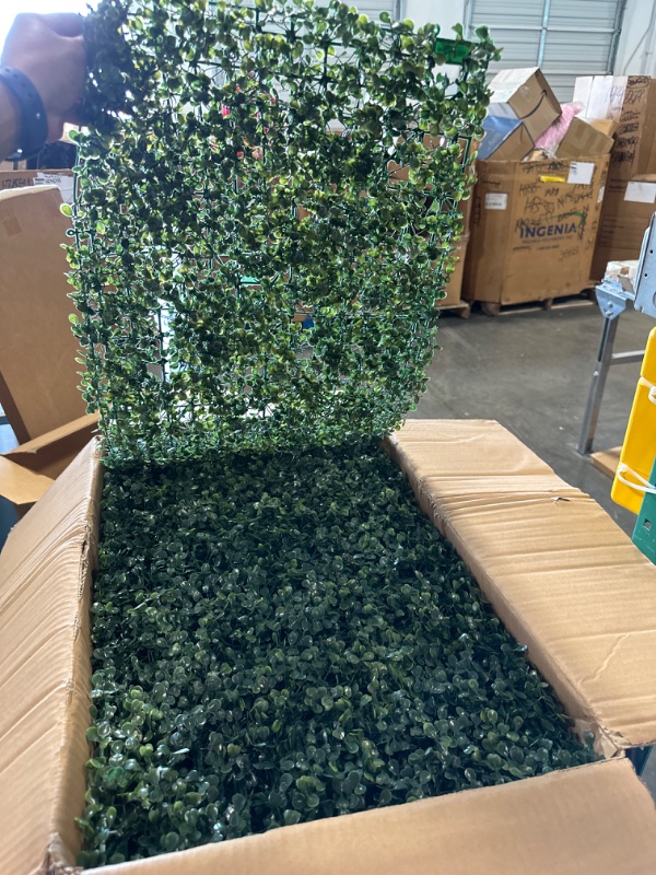 Photo 1 of Aboofx 20 Pack 24"x 16" Grass Wall Panel Artificial Grass Wall, Greenery Wall Faux Wall Artificial Green Wall, Grass Decor Outdoor Boxwood Backdrop for Garden Yard Fence Wall Decoration(53.33 SQ Feet) 20 Pack 24 x 16 inch