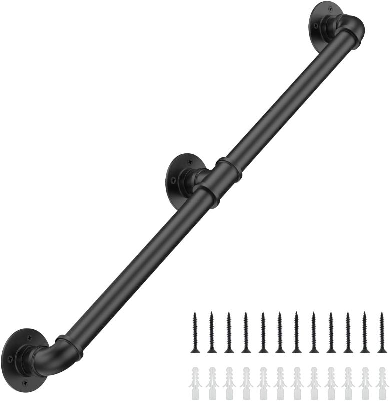 Photo 1 of  7FT Industrial Stair Railing Wall Mount Staircase Handrail ?1.3" Pipe Hand Rail for Steps Grab Bar Foot Rail Vintage Pipe Railing Black Deck Handrail for Outdoor Indoor Stairs Porch
