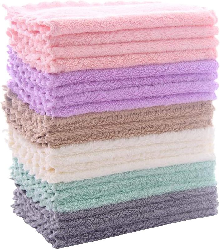Photo 1 of 12 PACK KITCHEN DISHCLOTHS - DOES NOT SHED FLUFF - NO ODOR REUSABLE DISH TOWELS, PREMIUM DISH CLOTHS, SUPER ABSORBENT CORAL FLEECE CLEANING CLOTHS, NONSTICK OIL WASHABLE FAST DRYING (MULTICOLOR) MULTICOLOR 