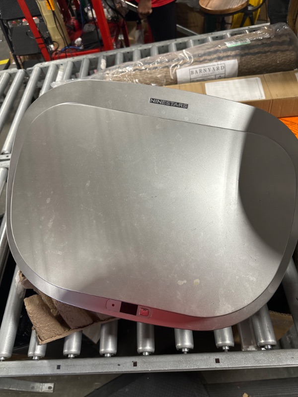 Photo 1 of Ninestars DZT-80-35 Automatic Touchless Infrared Motion Sensor Trash Can, 21 Gal 80L, Heavy Duty Stainless Steel Base (Oval, Silver/Brush Lid) Trashcan, SS