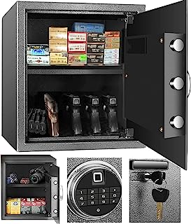 Photo 1 of Security Biometric Safe Box, Steel Lock Box hand Gun Safe with Fingerprint Keypad Access - Perfect for Home/Office/Hotel, Secure Pistols, Documents, Jewelry, Valuables - 13.75 x 13 x 15 Inches