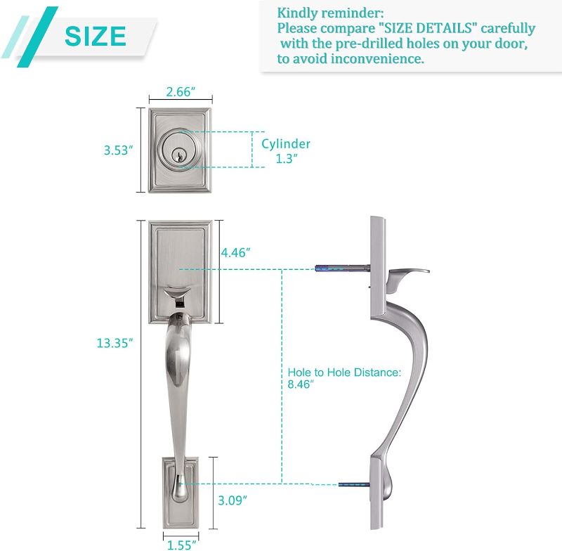 Photo 1 of *NO KEYHOLE, IT'S A DUMMY DOOR LOCK SET. ITEM IS NEW
GUA OYH Door Handle set for Entryway Satin Nickel Front Door Handle Keyed Dummy Door Lock Set with Handle Lever for Front Door or Office Door, Satin Nickel