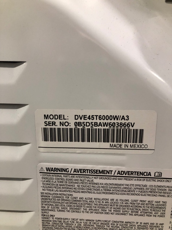 Photo 11 of ***THE CABLE IS MISSING, IT IS USED BUT LOOKS LIKE NEW....DETAILS ARE SPECIFIED IN PHOTOS***

Samsung 27 Inch Wide 7.5 Cu. Ft. Smart Electric Dryer with Steam Sanitize+
Model:DVE45B6300P