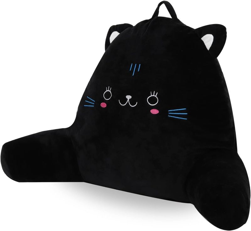 Photo 1 of MissSoul Kawaii Reading Pillow Backrest with Arms and Comfortable Back Support, Cartoon Animal Design, for Boys Girls Sitting in Bed Reading, Watching TV, Gaming, for Teen - Black Cat