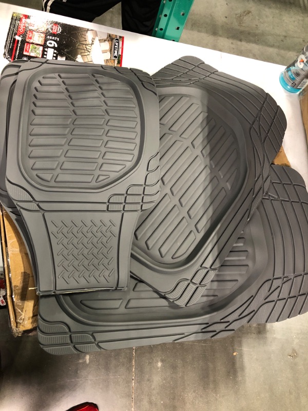 Photo 2 of Motor Trend 923-GR Gray FlexTough Contour Liners-Deep Dish Heavy Duty Rubber Floor Mats & Van-All Weather Protection Trim & Premium FlexTough All-Protection Cargo Liner Trunk Mat, Gray, 54" x 37"