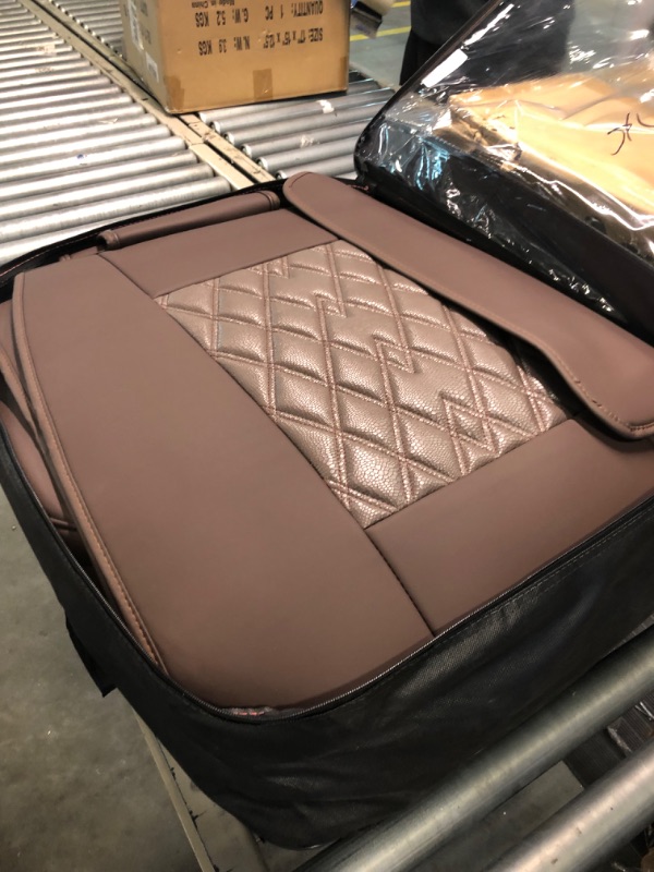 Photo 3 of Coverado Car Seat Covers Full Set, Luxury Leathaire Seat Cushions 5PCS, Durable Seat Protectors Waterproof Dirt-Resistant UV-Resistant Soft Touch, Universal Fit Most Vehicles, SUV and Trucks, Brown Brown FullSet