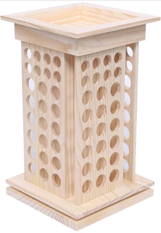 Photo 1 of SHIOUCY 104-Slot 8 Tier Wooden Rotating Essential Oil Rack, Multi-Layer Essential Oil Bottle Display Storage Organizer Display Stand Diffuser Holder 104-Slots for 2.6cm/3cm Diameter Bottles