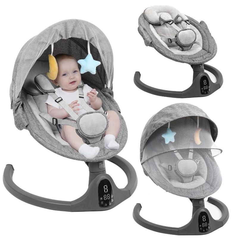Photo 1 of  Baby Swing for Infants to Toddler,Electric Portable Baby Swing and Bouncer,Bluetooth Infant Swing for Newborn with Remote Control,10 Music,5 Speed,3 Seat Position,Baby Rocker for Baby 0-9 Month