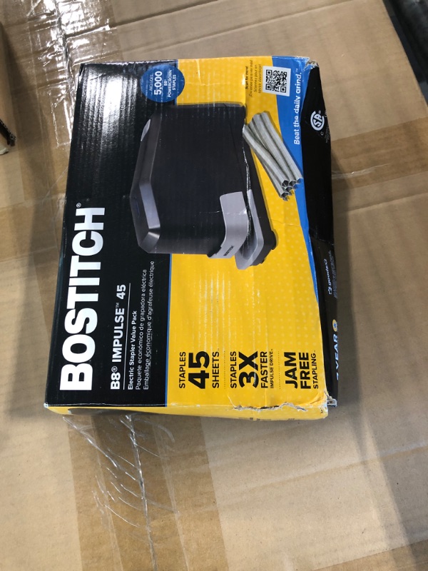 Photo 2 of Bostitch Office Impulse Heavy Duty Electric Stapler Value Pack, 45 Sheet Capacity, Includes 5,000 Staples & Staple Remover, No-Jam, Faster Stapling, Black