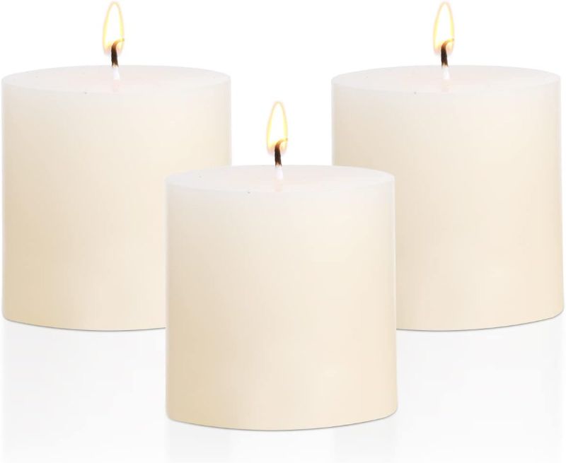 Photo 1 of 2" x 3" Pillar Candles Set of 3 Ivory Unscented Handpoured Weddings, Home Decoration, Restaurants, Spa, Church Smokeless Cotton Wick - Ivory 90 Hour
