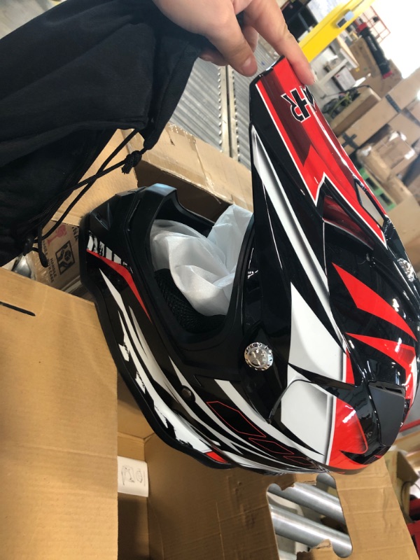 Photo 3 of AHR Adult Offroad Dirt Bike Helmet Motocross ATV Dirtbike Outdoor BMX MX Full Face Motorcycle Helmet DOT Approved Black and Red Medium 
size-50