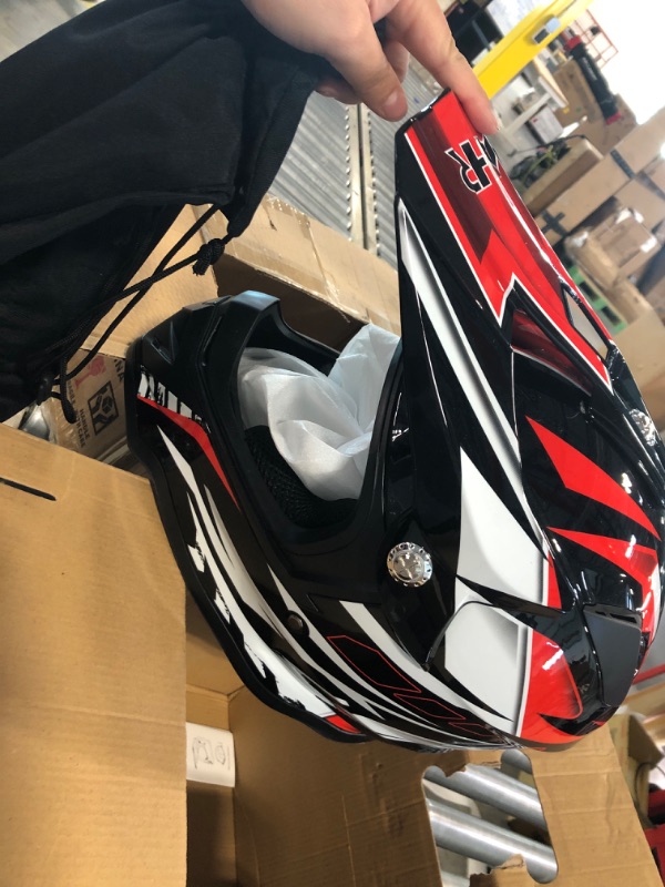 Photo 3 of AHR Adult Offroad Dirt Bike Helmet Motocross ATV Dirtbike Outdoor BMX MX Full Face Motorcycle Helmet DOT Approved Black and Red Medium