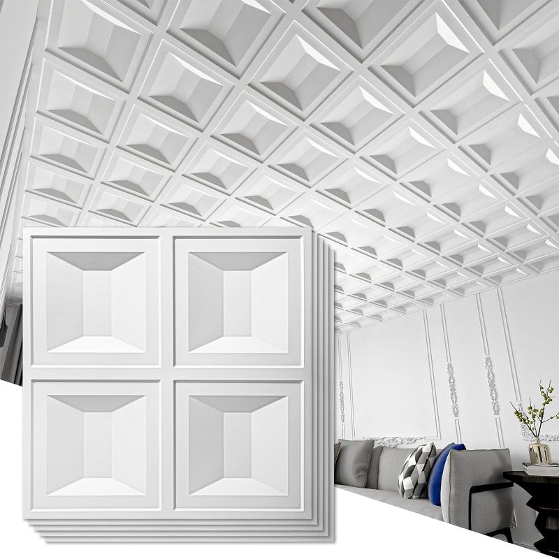 Photo 1 of Art3d Drop Ceiling Tiles 24x24, 12 Sheets PVC Decorative Glue up Ceilng Panels 2x2, White