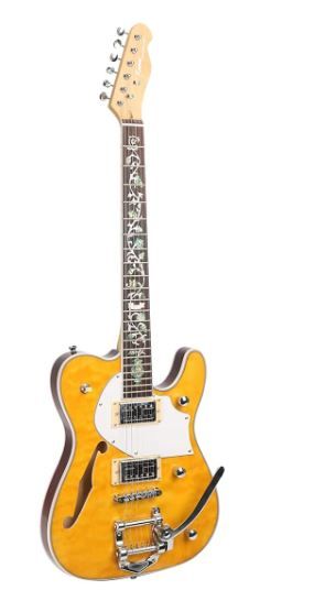 Photo 1 of ZUWEI Semi Hollow Body Electric Guitar Custom Shop 22 Frets, Quilted Maple Top,Canada Maple Neck Flower Inlay(yellow)