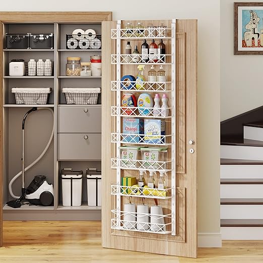 Photo 1 of 1Easylife Over The Door Pantry Organizer Rack, 8-Tier Adjustable Pantry Organization and Storage, Heavy-duty Metal Door Spice Rack for Kitchen, Slim Hanging Can Organizer for Narrow Door(Cream White)