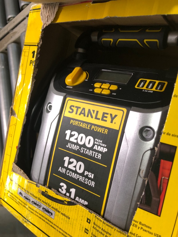 Photo 3 of STANLEY J5C09D Digital Portable Power Station Jump Starter: 1200 Peak/600 Instant Amps, 120 PSI Air Compressor, 3.1A USB Ports, Battery Clamps 1,200 Peak Amps