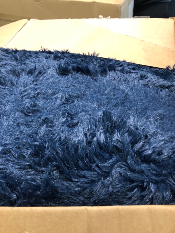 Photo 3 of Arbosofe Fluffy Soft Area Rugs for Bedroom Living Room, Navy Blue Shaggy Rugs 8 x 10 Feet, Carpet for Kids Room, Throw Rug for Nursery Room, Fuzzy Plush Rug for Dorm, Luxury Home Rugs 8 Feet x 10 Feet Navy Blue