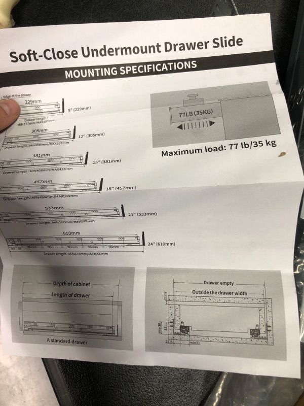 Photo 3 of 
YENUO Undermount Soft Close Drawer Slides Bottom Mounted 9 12 15 18 21 24 Inch Ball Bearing Runners Rails for Cabinets with Face Frame and Frameless,Come...