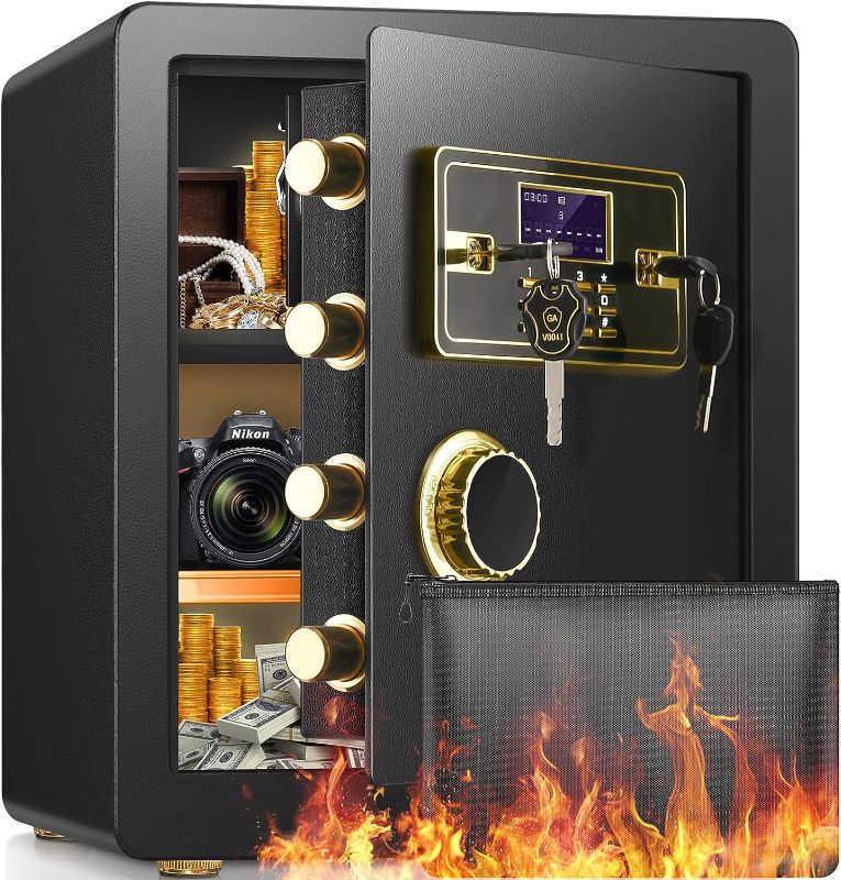 Photo 1 of 2.3 Cub Home Safe Fireproof Waterproof, Large Fireproof Safe Box with Fireproof Document Bag, Electronic Keypad and Spare Key, Digital Home Security Safe for Money Firearm Medicine Valuables