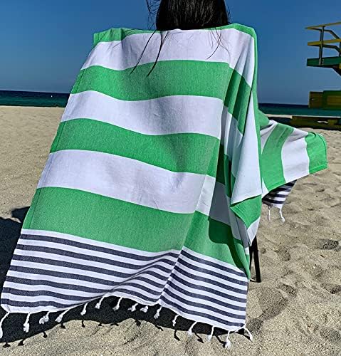 Photo 1 of Aysesa Sandproof Turkish Beach Towel w/Hidden-Zippered-Pocket 100% Cotton Oversized Sand Free Blanket XXL 38x75 Extra Large for Adults Gift Men Women Made in Turkey