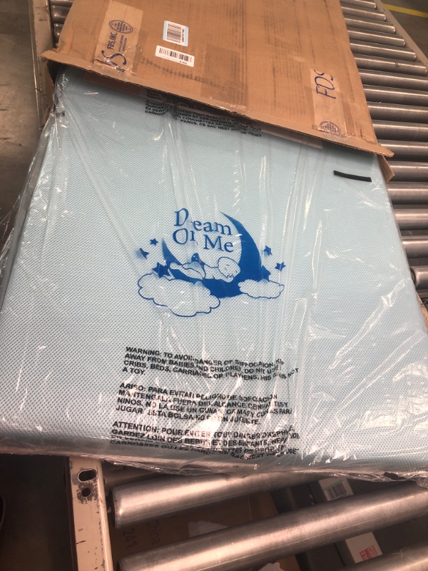 Photo 1 of Dream On Me Snuggles Breathable Extra Firm Fiber Portable and Mini Crib Mattress in Blue Mist I Greenguard Gold Certified