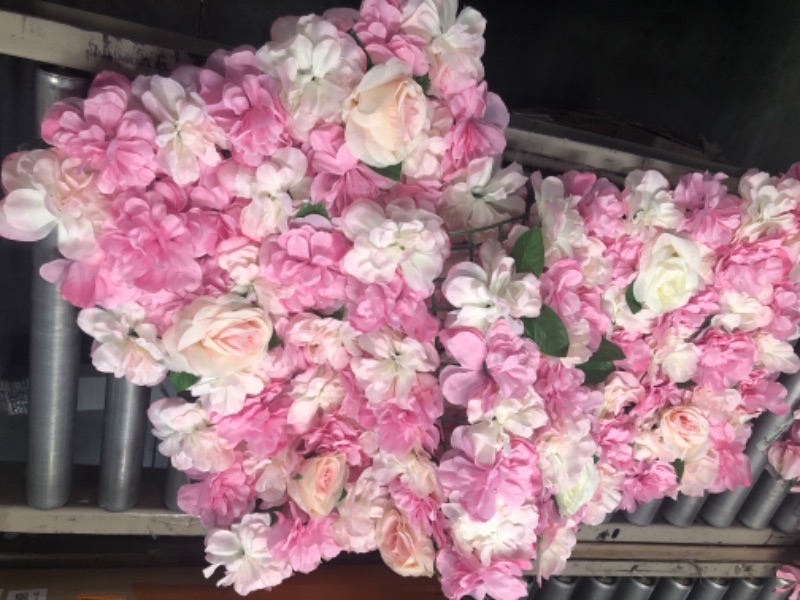 Photo 1 of BDBD 2 Pack Artificial Flower Wall Panels 16"X24" Flower Wall Mat Artificial Hydrangea Flower Panel for Backdrop Wedding Party Wall Decor,Pink