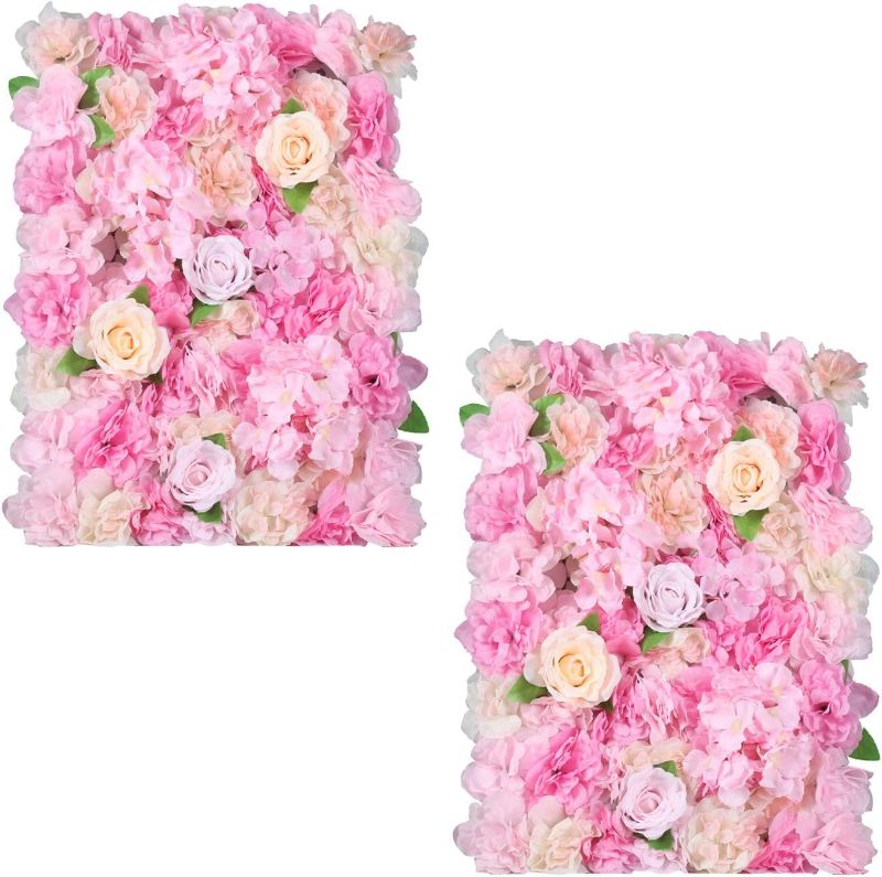 Photo 1 of BDBD 2 Pack Artificial Flower Wall Panels 16"X24" Flower Wall Mat Artificial Hydrangea Flower Panel for Backdrop Wedding Party Wall Decor,Pink