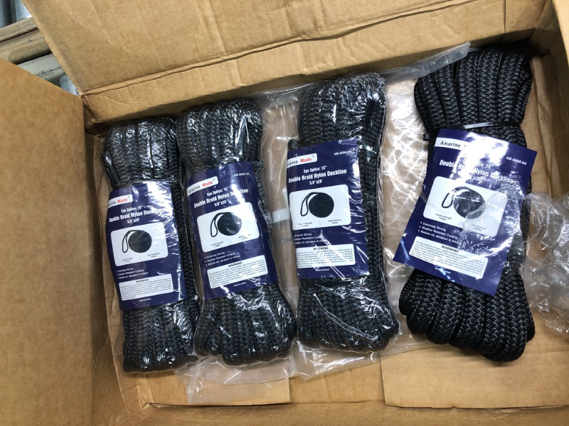 Photo 3 of SearQing Dock Lines Marine Grade 4-Pack 5/8" x 20' Double Braid Nylon Boat Ropes for Docking with 15" Eyelet for Kayak Pontoon Boats Working Load Limit: 1540 lbs./Breaking Strength: 7,700 lbs (Black.)