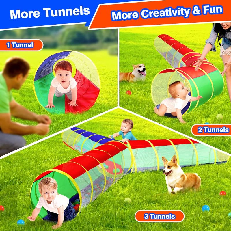 Photo 1 of  Kids Crawl Through Play Tunnel, Pop Up Baby for Toddlers- Tube, & Game Tent Toy Girl Boy Gift or Dog Cat Pet Tunnels (Red, Green and Blue mesh Tunnel)