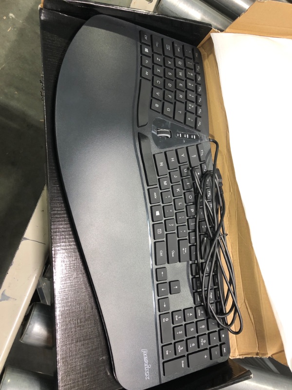 Photo 2 of Perixx PERIBOARD-330B, Wired Ergonomic Keyboard with Adjustable Wrist Rest, Illuminated Keys, and Membrane Low Profile Keys, 2 Extra USB Ports, US English Layout