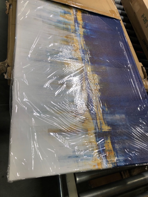 Photo 1 of 7Fisionart Abstract Wall Art Indigo Blue Canvas Paintings Gold Cityscape Modern Skyline Large Size Picture Artwork Framed for Living Room Bedroom Home Office Wall Decor 36"x24" Abstract Skyline 36x24Inch