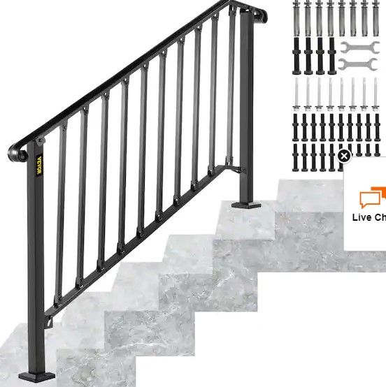 Photo 1 of  Handrails for Outdoor Steps Fit 4 or 5 Steps Outdoor Stair Railing Wrought Iron Handrail with baluster, Black