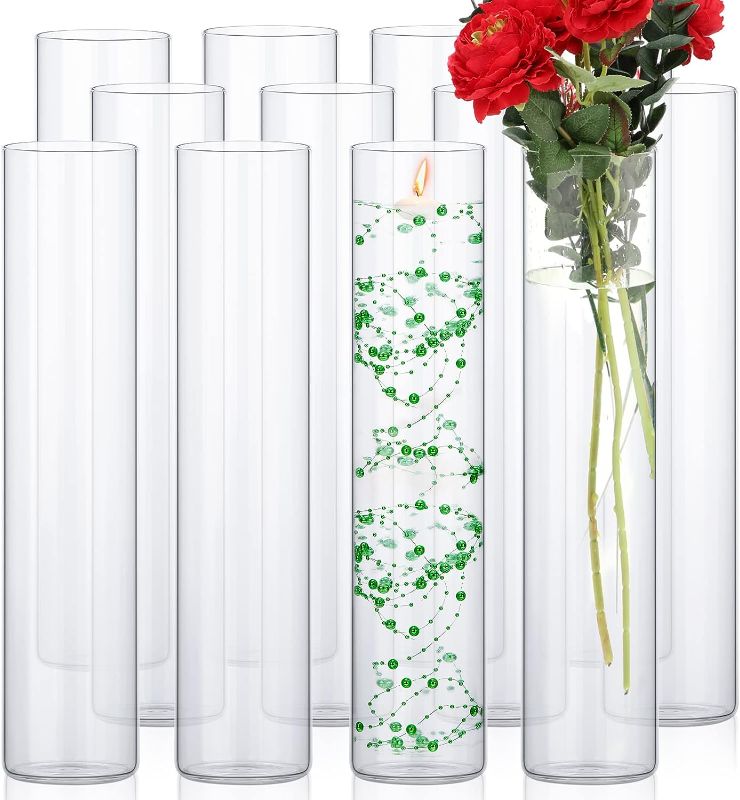 Photo 1 of 12 Pack Glass Clear Cylinder Vases Tall Floating Candle Holders Centerpiece Table Vases for Home Wedding Decorations Formal Dinners (4 x 3.35 Inch)