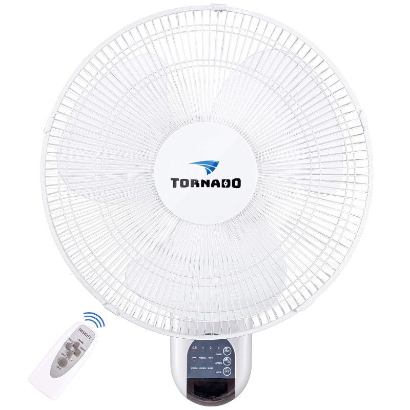 Photo 1 of Tornado 16 Inch Oscillating Wall Mount Fan Remote Control Included 3 Speed 2650 CFM 6 FT Cord UL Safety Listed