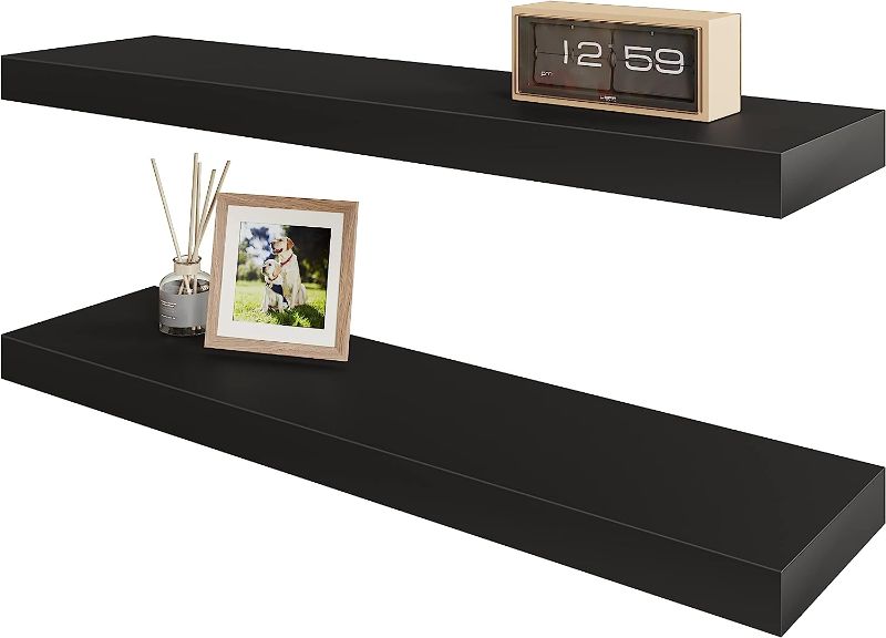 Photo 1 of BAMEOS Floating Shelf,Wall Shelf,Decor Wall Mounted Shelves,Hanging Shelf Set L24xW6 for Bathroom Kitchen Living,Kitchen,Room Bedroom Storage,Black