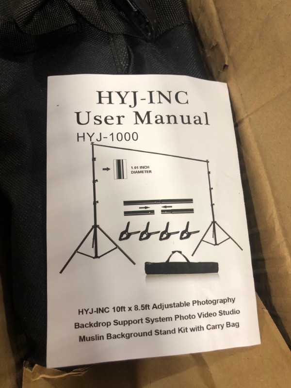 Photo 1 of HYJ-INC 10ft x 8.5ft Adjustable Photography Backdrop Support System Photo Video Studio Muslin Background Stand Kit with Carry Bag