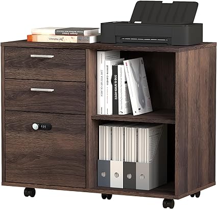 Photo 1 of Koifuxii Filing Cabinet 3 Drawer - Lateral File Cabinet with Lock and Shelves - Mobile Printer Stand with Storage - Wood Office File Cabinets for Home Office, 